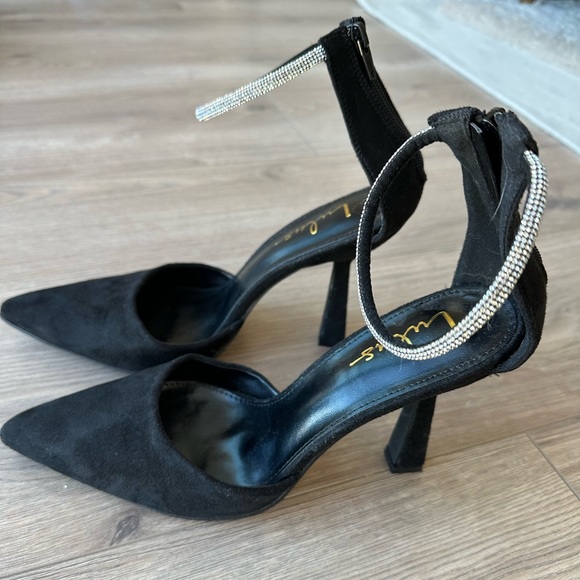 Lulus black heels with embellished strap, size 8.5, worn once - Picture 3 of 5